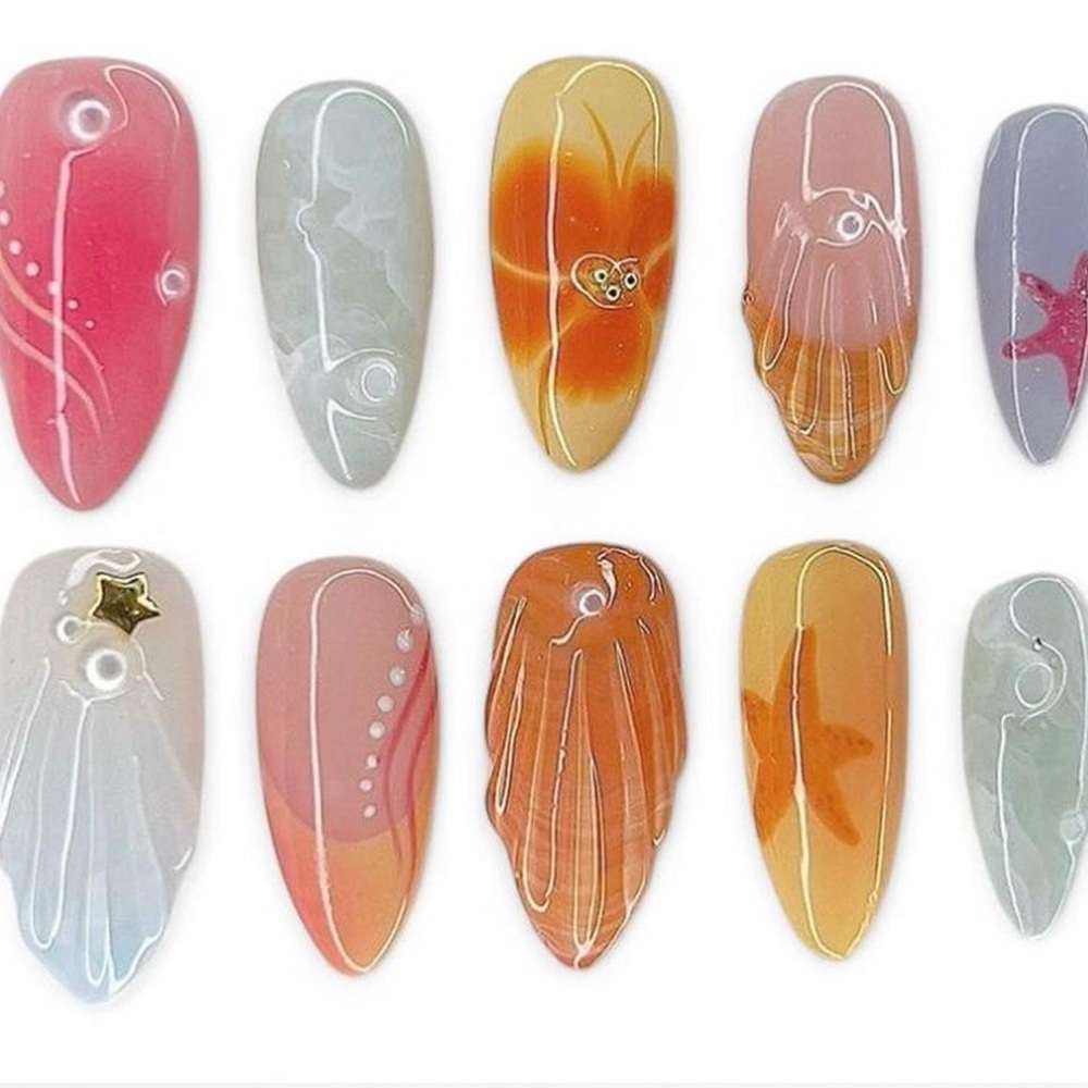Colorful Nail Art Set with Sea Life Designs